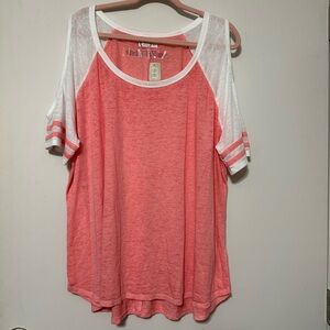 Maurices Coral and White Short Sleeve Tee
